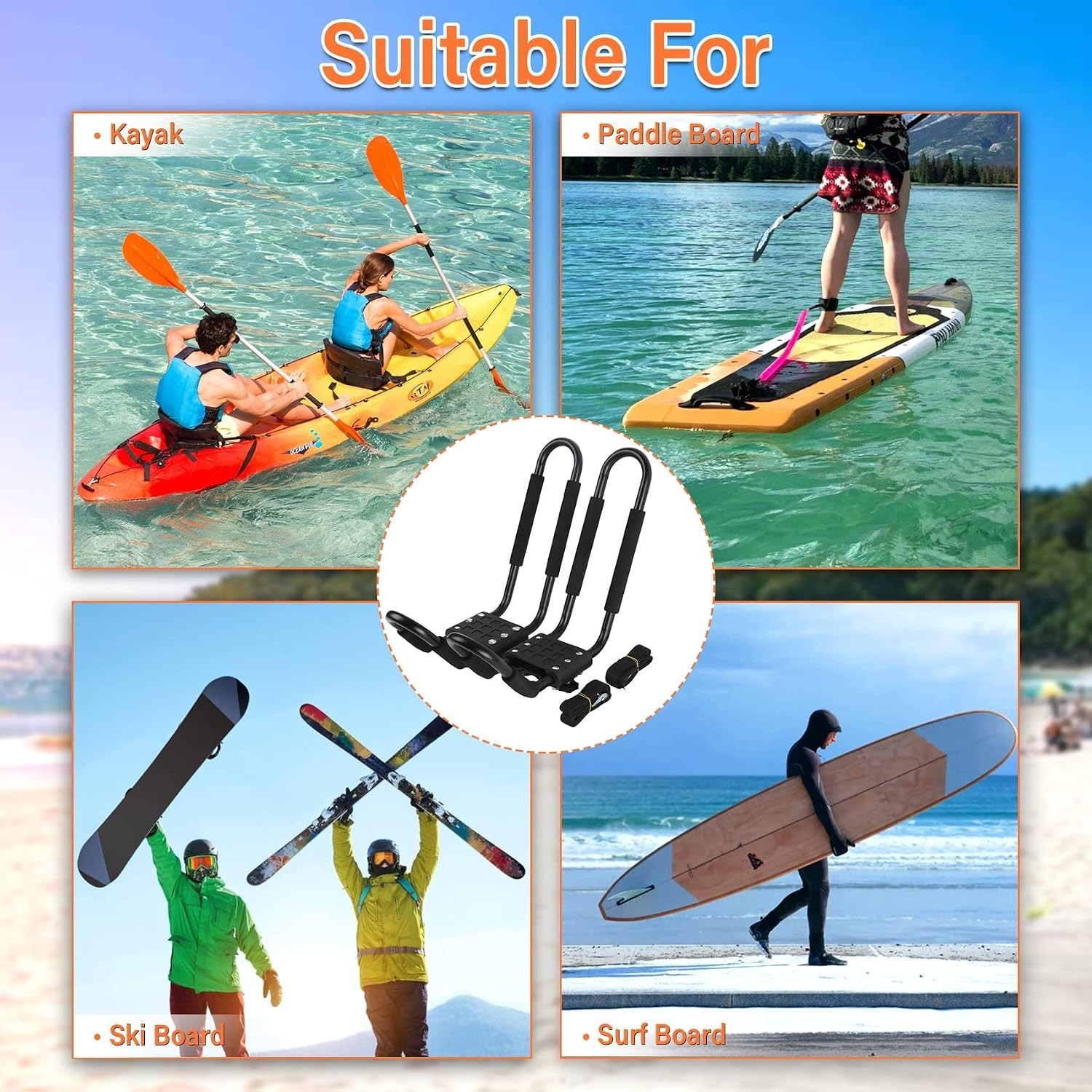Kayak Roof Rack 2 Pairs J-Bar Carrier Holder for Canoe, SUV, Cars, Truck, Sur…