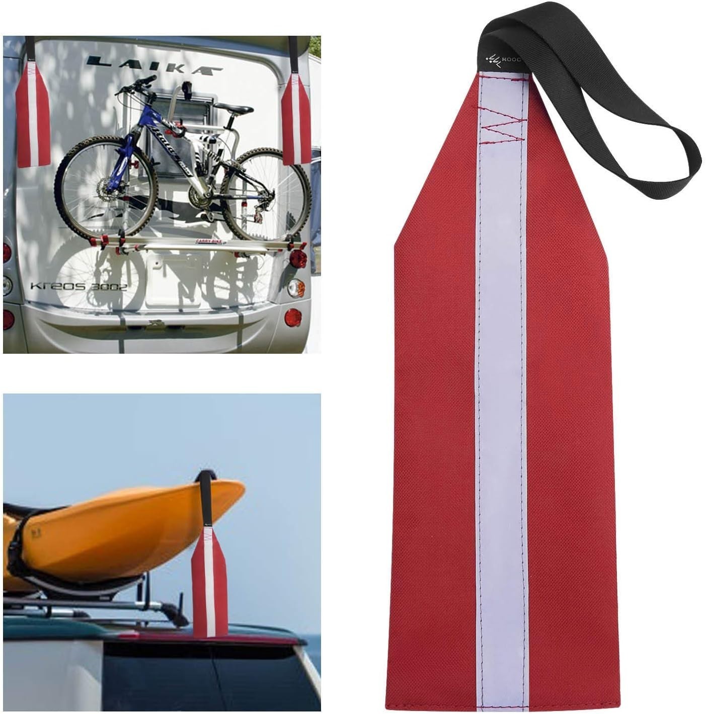 MOOCY Red Safety Flags with Reflective Strips – Durable Tow Flags for Kayaking