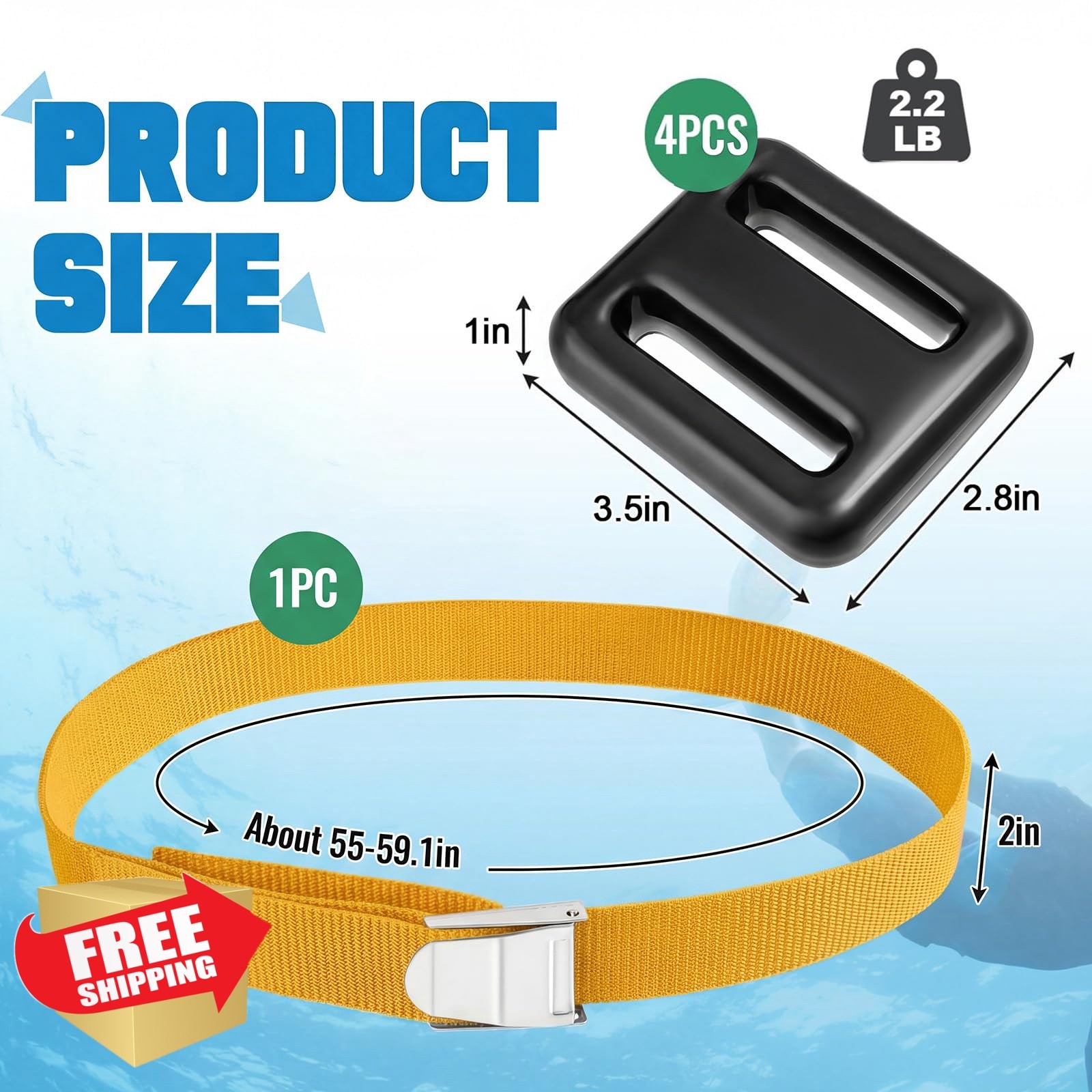Tellegloww 4 Pcs Yellow Dive Weights Belt 4*2.2 lb