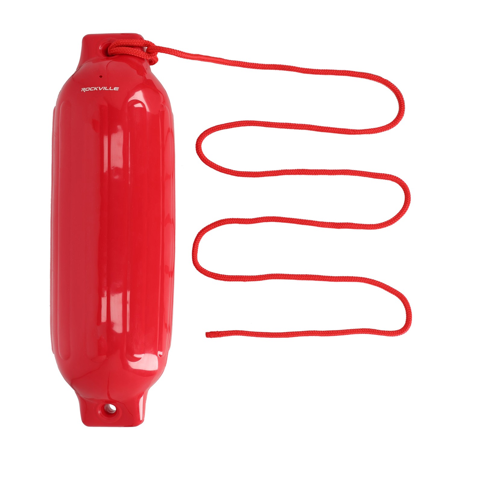 (2) Rockville FEN185-RED 8.5″ x 27″ Boat Fenders + 10 Foot Line Marine Bumpers