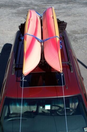 2 Sets Roof Kayak Racks Red, 2 Sets 24″ 36″ 48″ Bungees, 2 Sets Paddle Clips