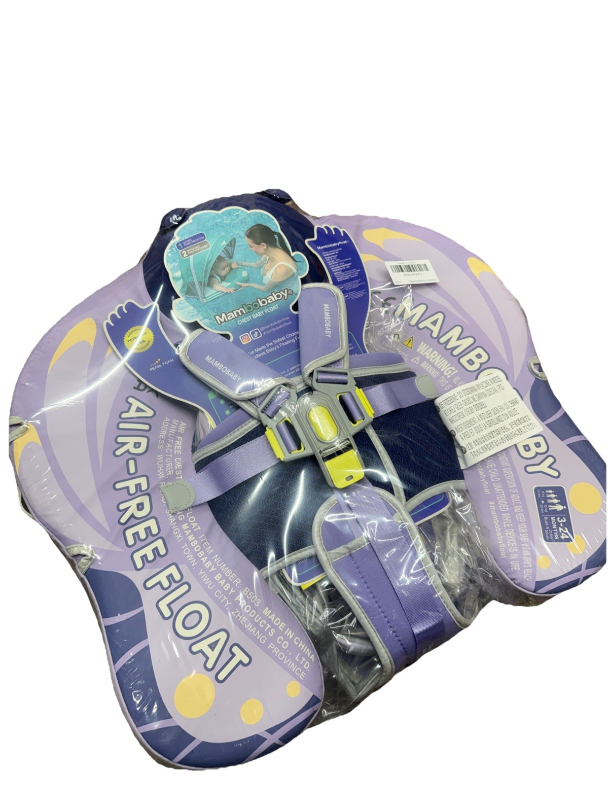 Mambobaby Chest Baby Float Purple-Butterfly Air-Free Infant Swimming Pool Float