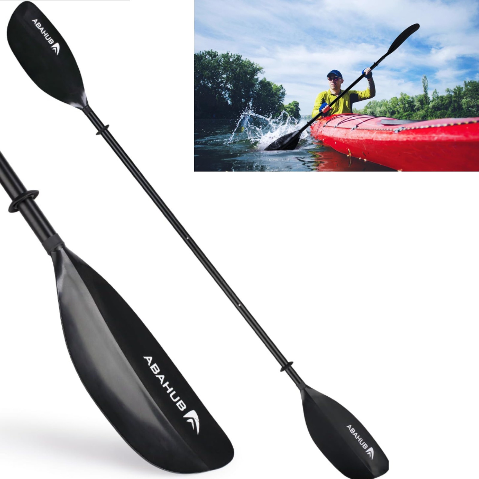Adjustable Kayak Paddle 210-230cm Floating Aluminum Shaft 3-Piece Canoe Oar