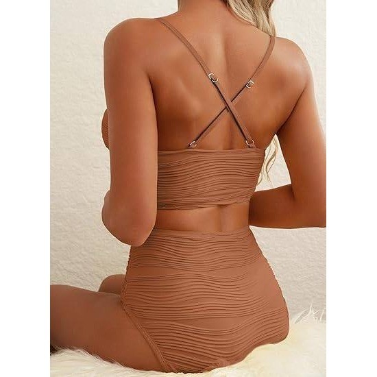 MSRP $49 Herseas S Caramel 2 Piece Bikini Set U-Wire Cutout Popular Swimsuit Hi