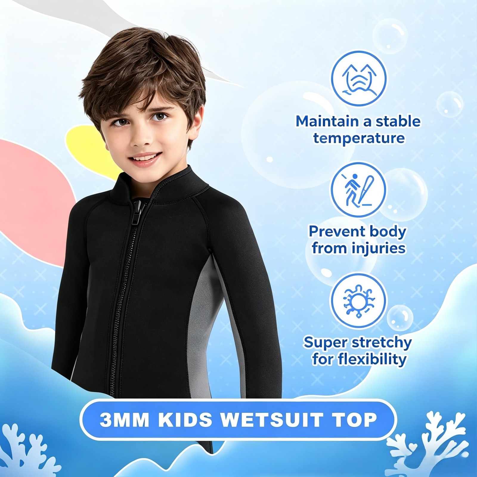 Intboss Kids Jackets 3Mm Tops Boys Long Sleeve Neoprene Wet Suit Jackets Front