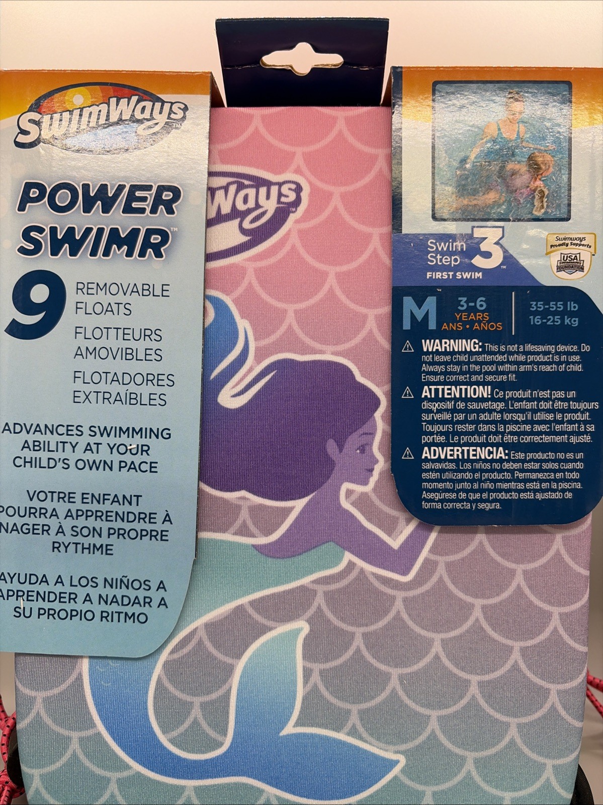 SwimWays Power Swimr Training Aid Medium 3-6 years 35-55 LB Pink New