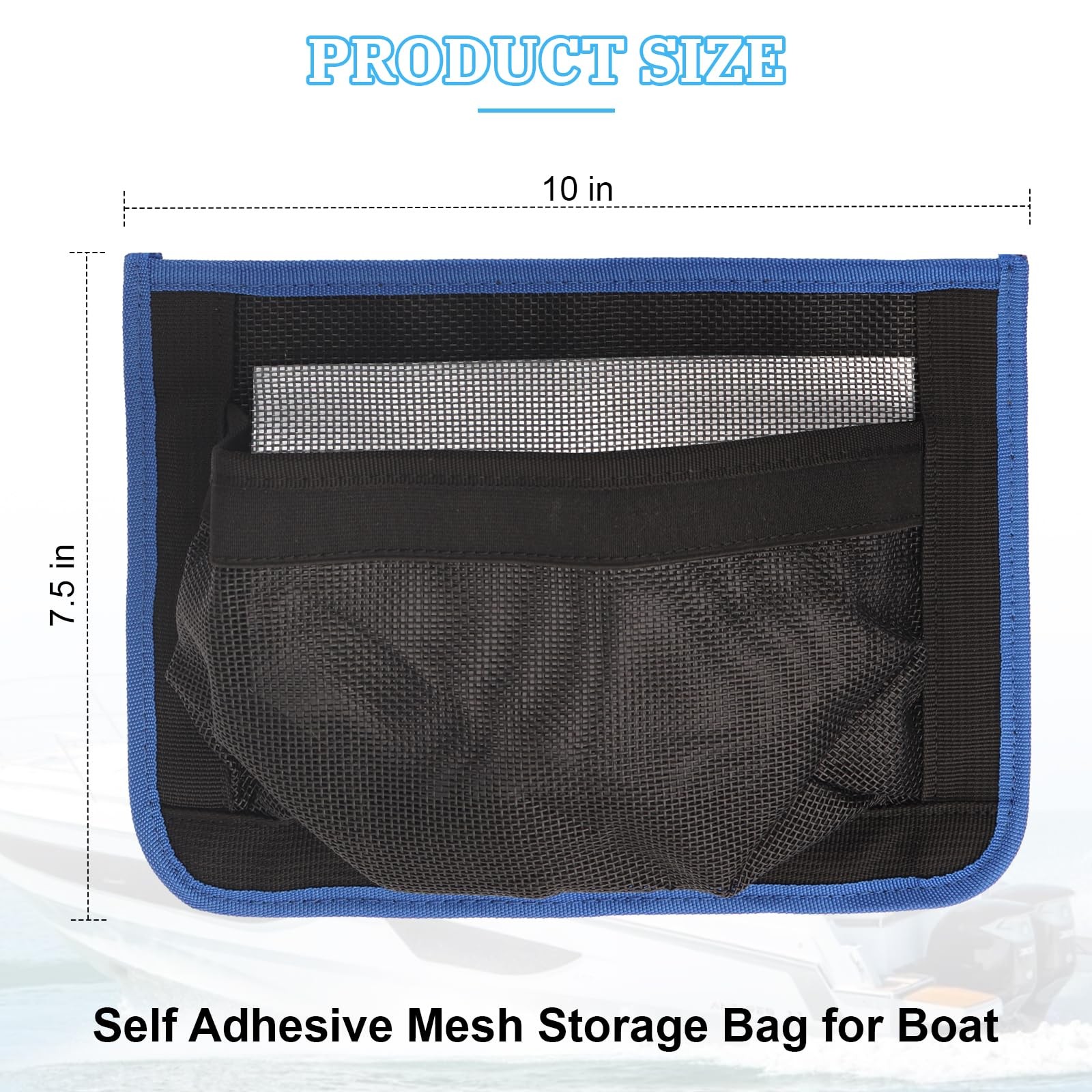 10″x7″ Self-Adhesive Storage Mesh Bags, Boat Storage Organizer Mesh Bag with …
