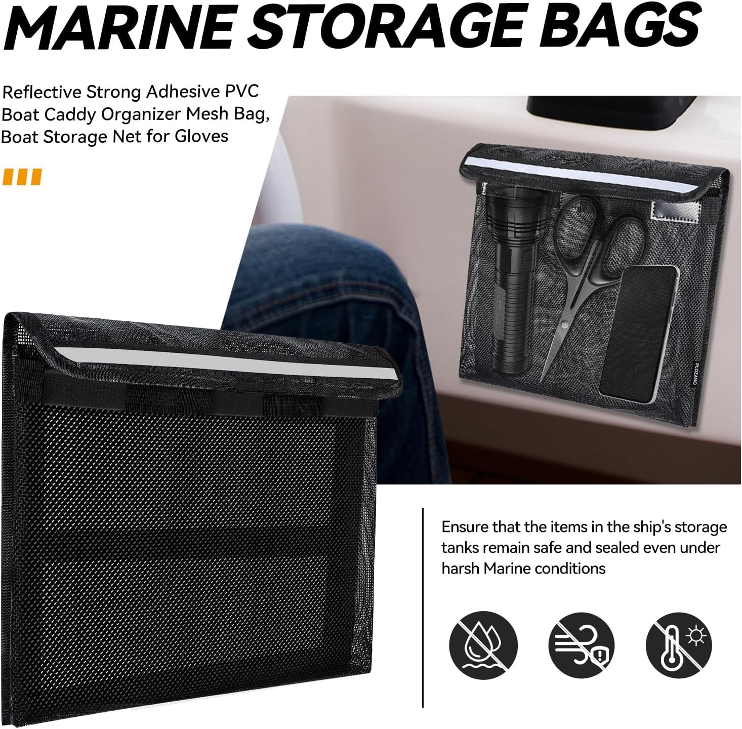 Boat Storage Bag Boat Storage Caddy Organizer Reflective Leak-Proof Mesh Bag W/