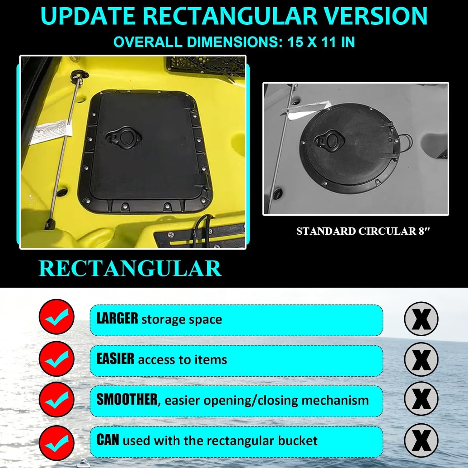 71707003 Rectangular Twist and Seal Hatch Marine Deck for Hobie Kayak 2013-2026