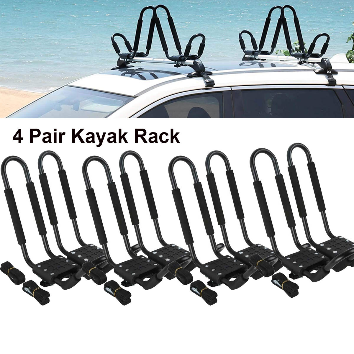 4 pairs Canoe Boat Kayak Roof Rack Car SUV Truck Top Mount Carrier J Cross bar