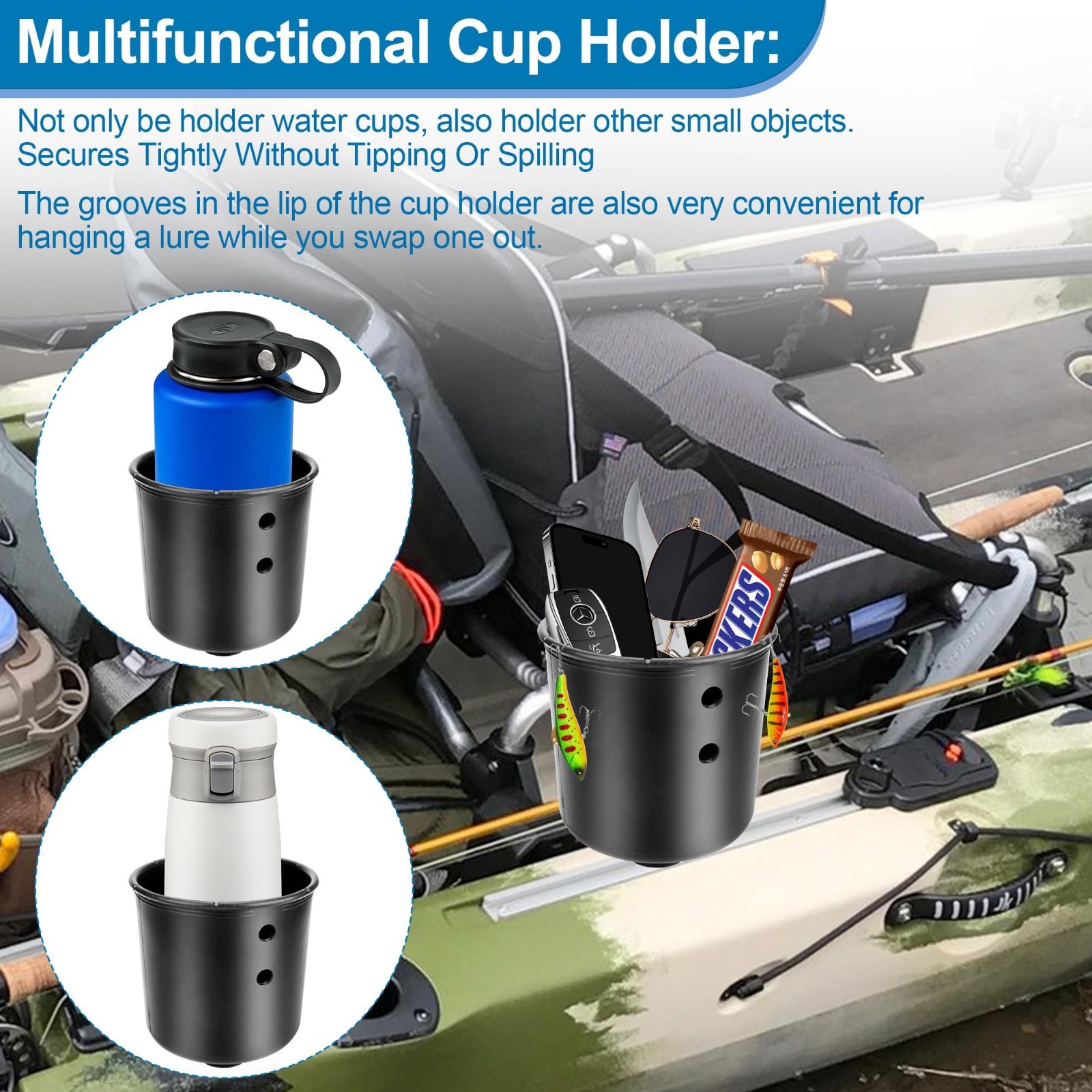Multi-Functional Kayak Cup Holder & Phone Holder, Track Mount Drink & Bottle Hol