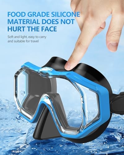 Swim Goggles with Nose Cover,Latest HD 3-Window Wide Adults 1 Pack Black Blue