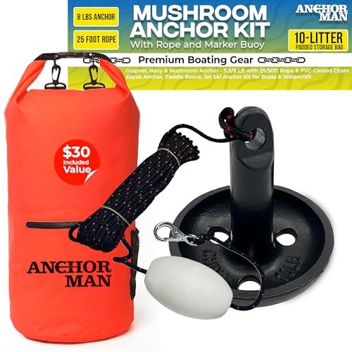 3.5lb, 5lb, 8lb Folding Kayak 8 LBs Anchor 25 Feet Rope 10L Padded Storage Bag