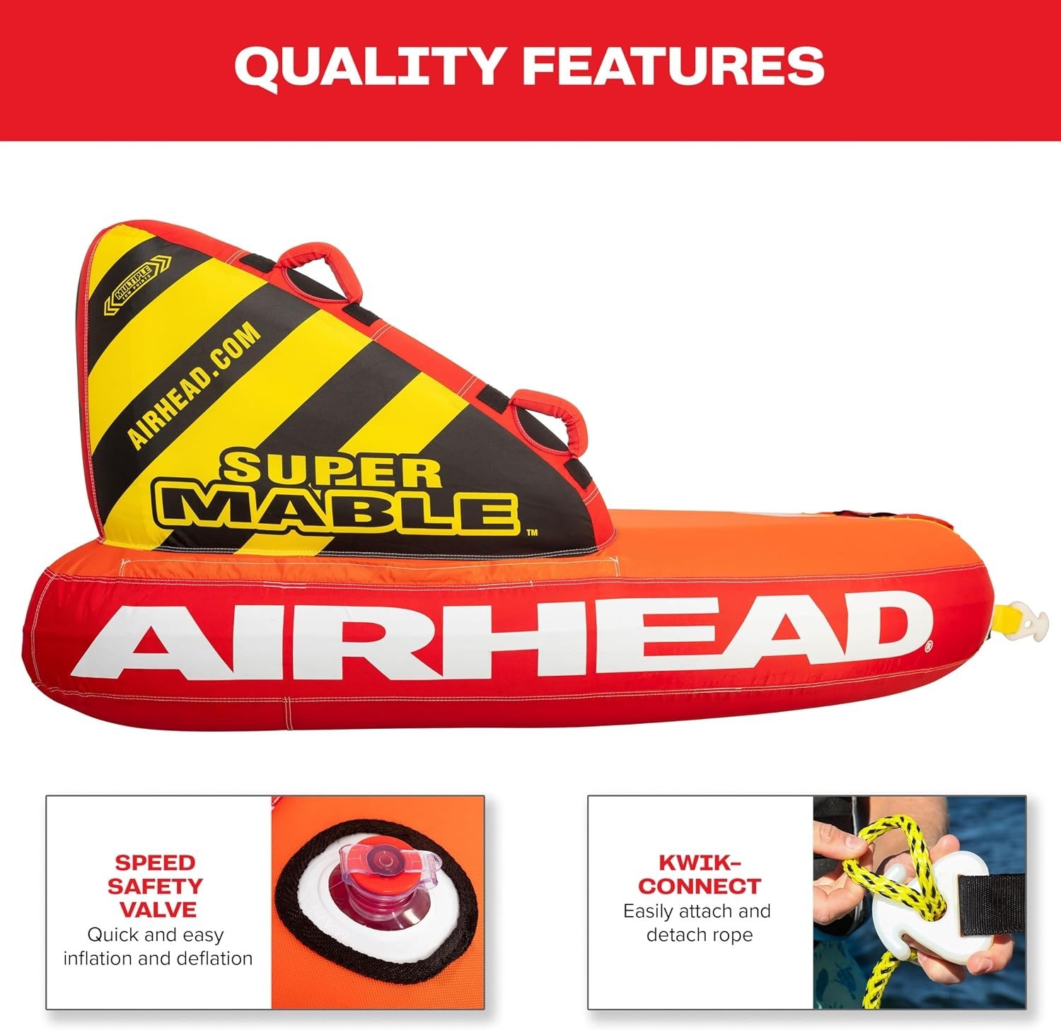 Airhead Super Mable 3-Person Towable Inflatable Boat Tube for Boating