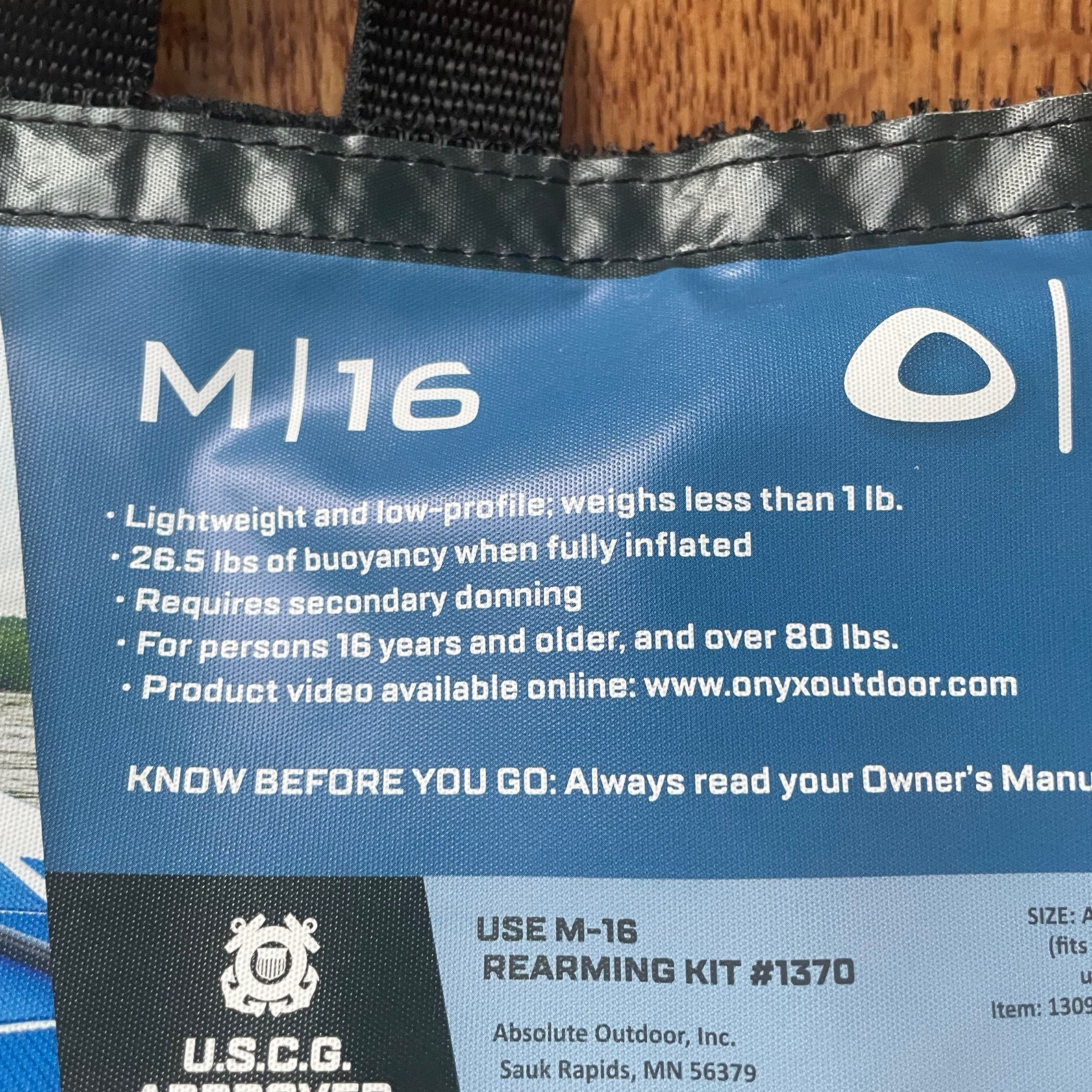 Onyx M-16 Series Manual Inflatable Life Jacket Belt Pack PFD Grey NEW