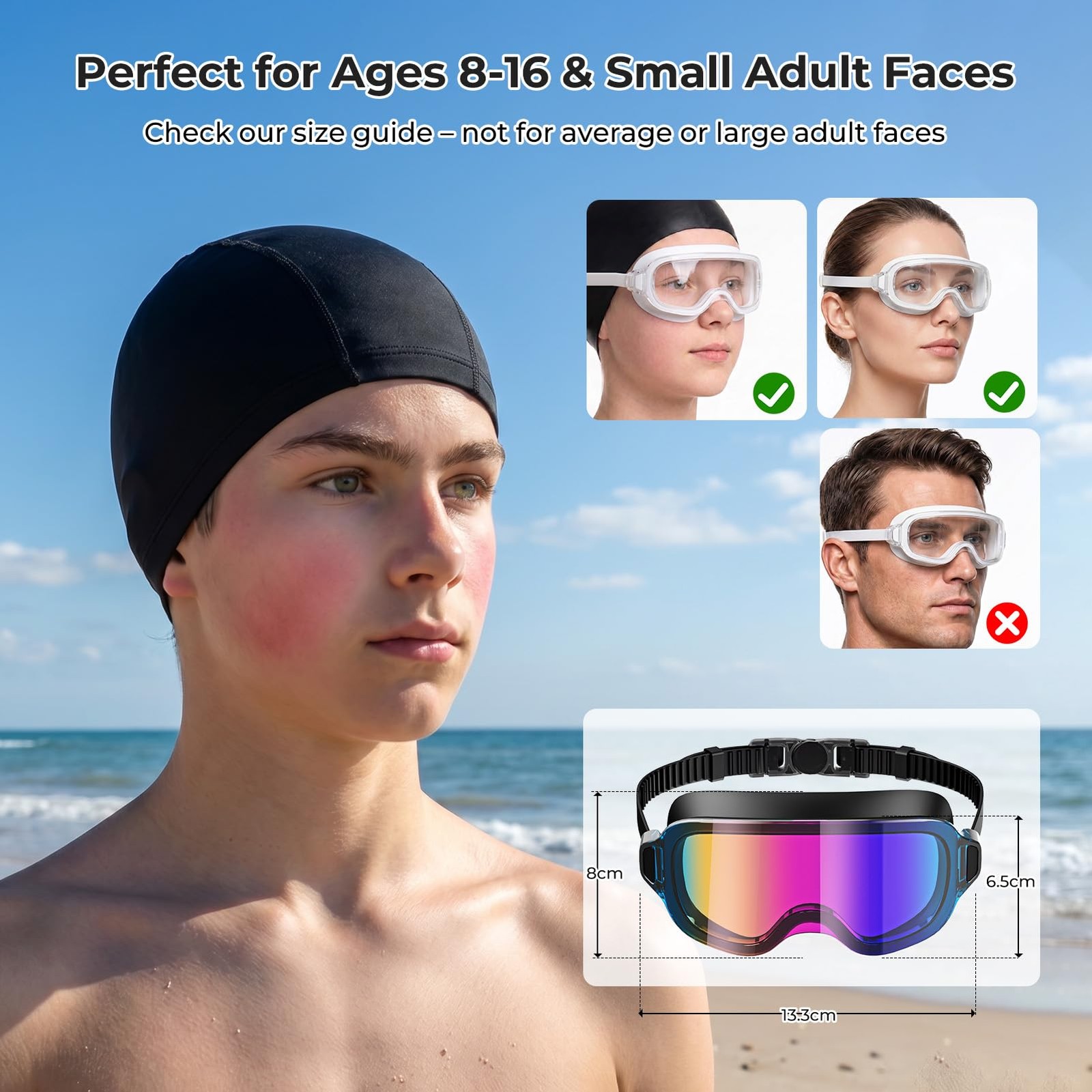 Aegend 2 Pack Swim One Size, Black/Purple Plated + Black/Silver