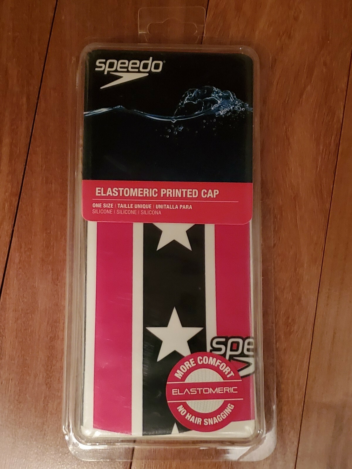 Speedo Elastomeric Printed Silicone Swim Cap Navy Red White Blue Stars & Stripes