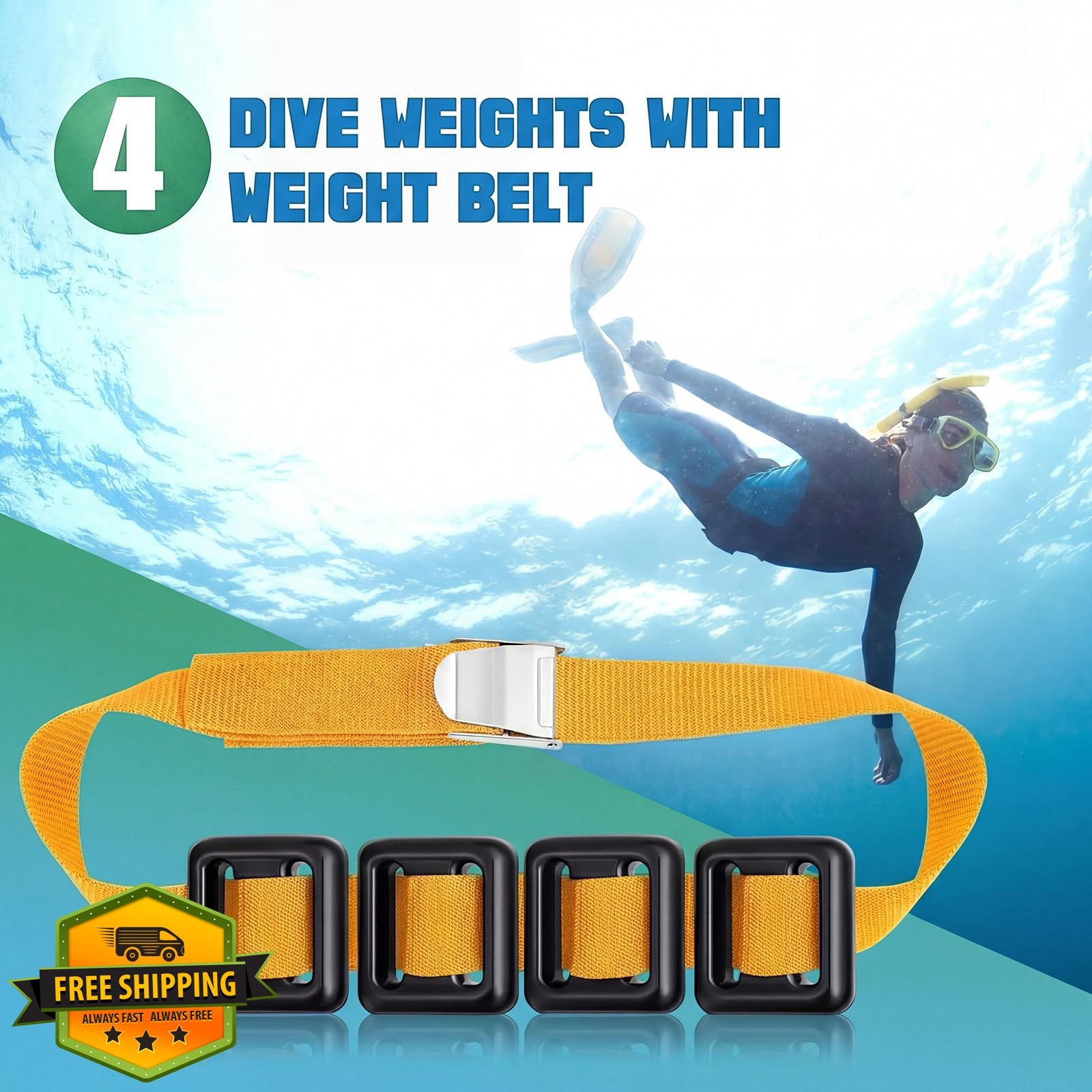 Tellegloww 4 Pcs Yellow Dive Weights Belt 4*2.2 lb