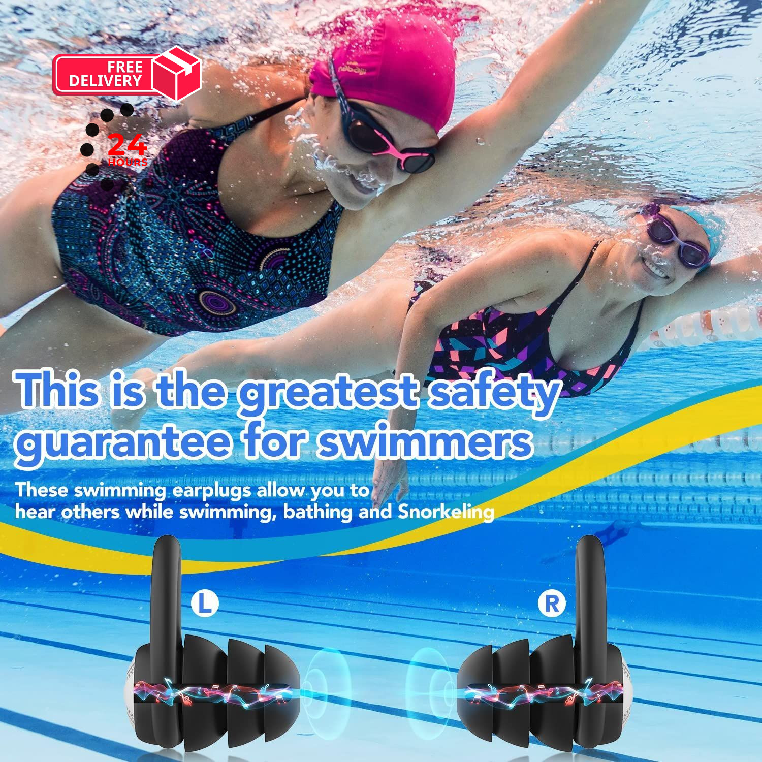 Swimming Ear Plugs Waterproof Earplugs – 3 1 pair (Pack of 3), Green, Black