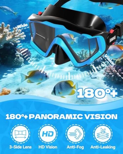 Snorkeling Gear for Kids Youth – 4-in-1 Snorkel Set with Anti X-Small Black