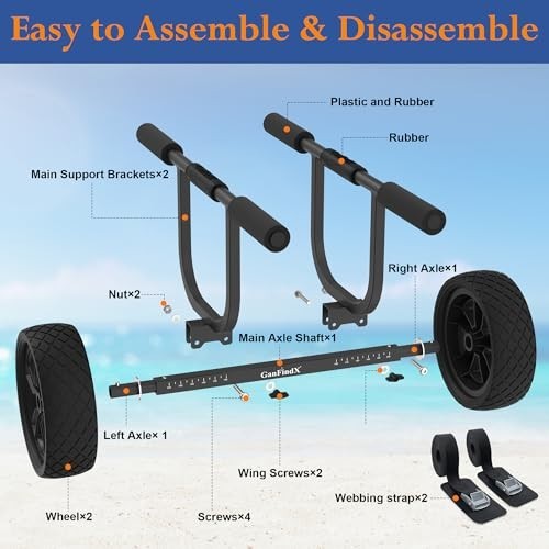 Heavy Duty Kayak Cart 300 lbs Aluminum Dolly 11 Inch Foam Wheels Padded Support