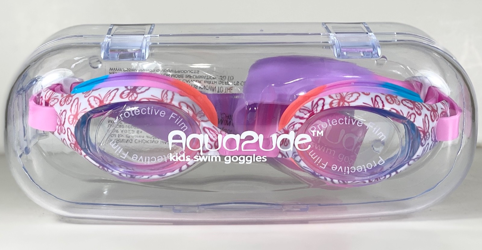 Aqua2ude Kids Swim Goggles PINK – BLUE – WHITE – PURPLE Age 6+ Protective Case