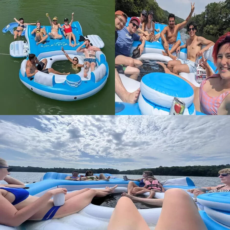 Tropical Tahiti Inflatable Floating Island 7 Person Water Lake Party Raft Float