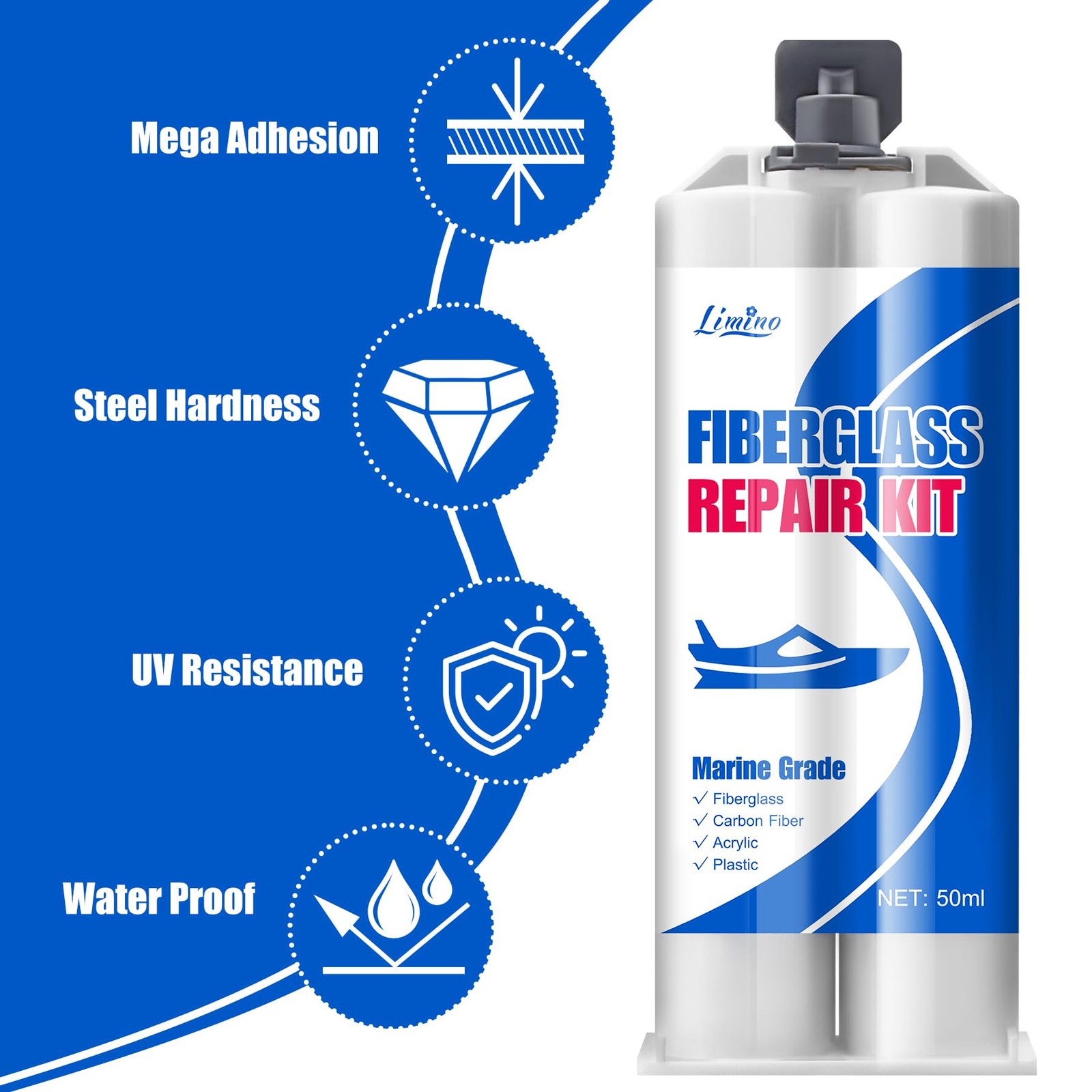 Limino Marine Fiberglass Repair Kit – 100ml Resin Transparent