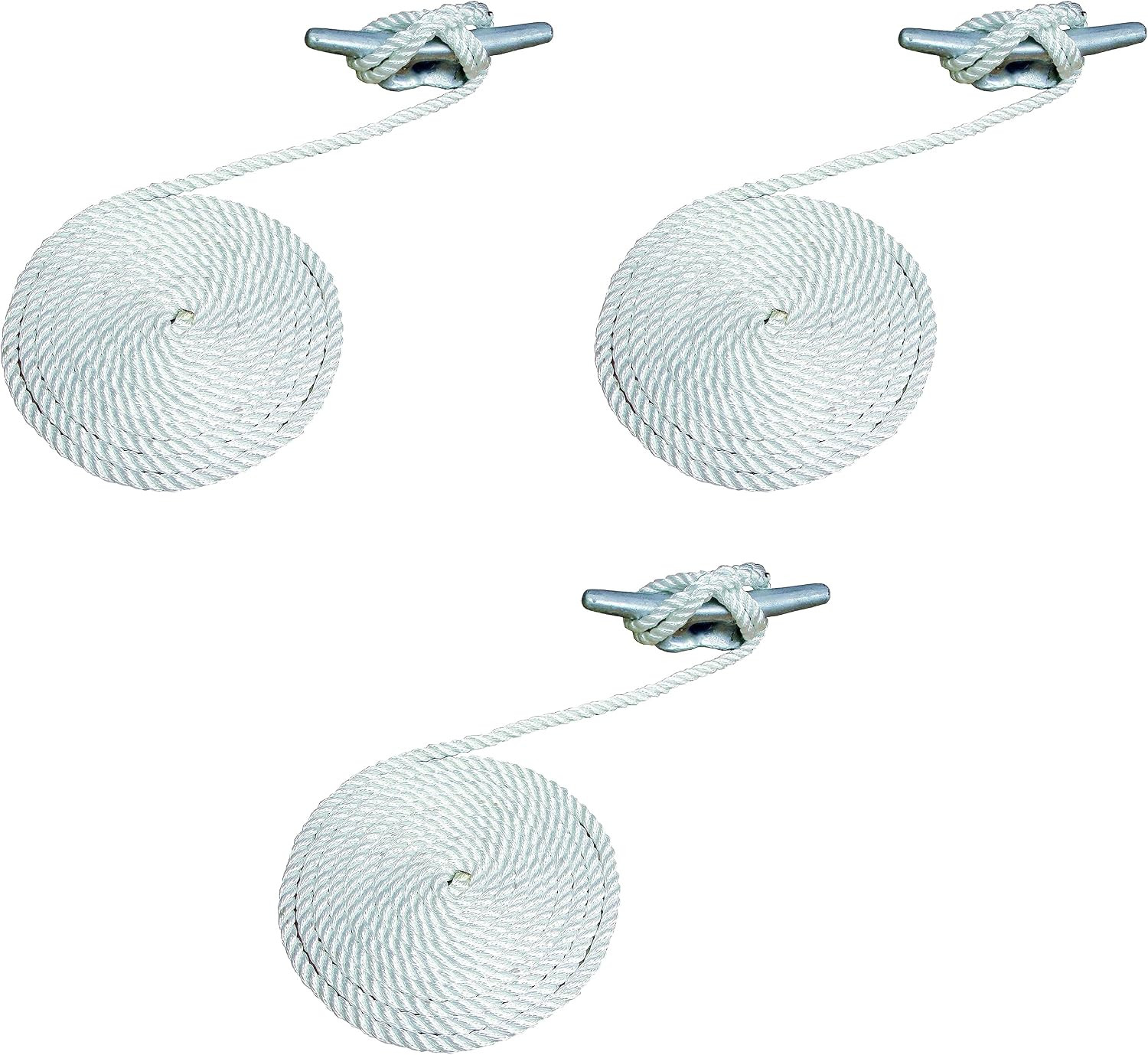 White Nylon Dock Line 1/2 x 15 ft 3 Strand Twisted Boat Mooring Rope