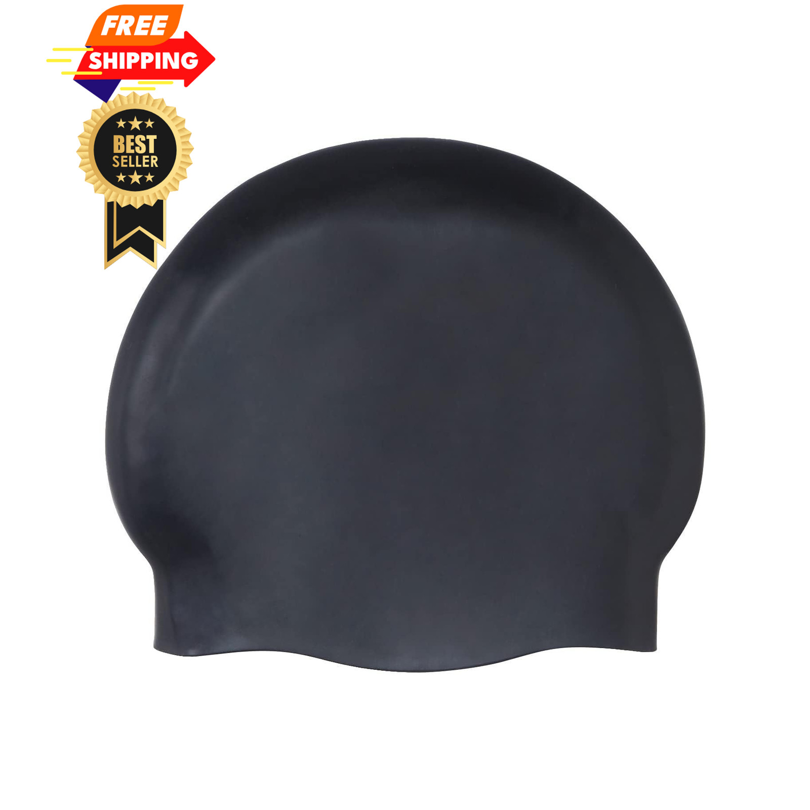 Amazon Basics Silicone Swim Cap to Keep Hair Dry, Unisex, Soft, 1 Pack, Black