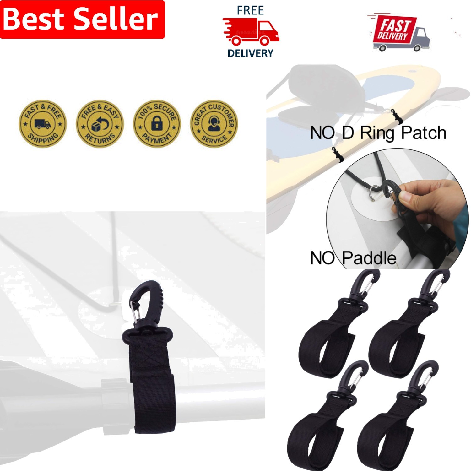 Water-Resistant Paddle Keeper Clips for Hassle-Free Adventure – Set of 4