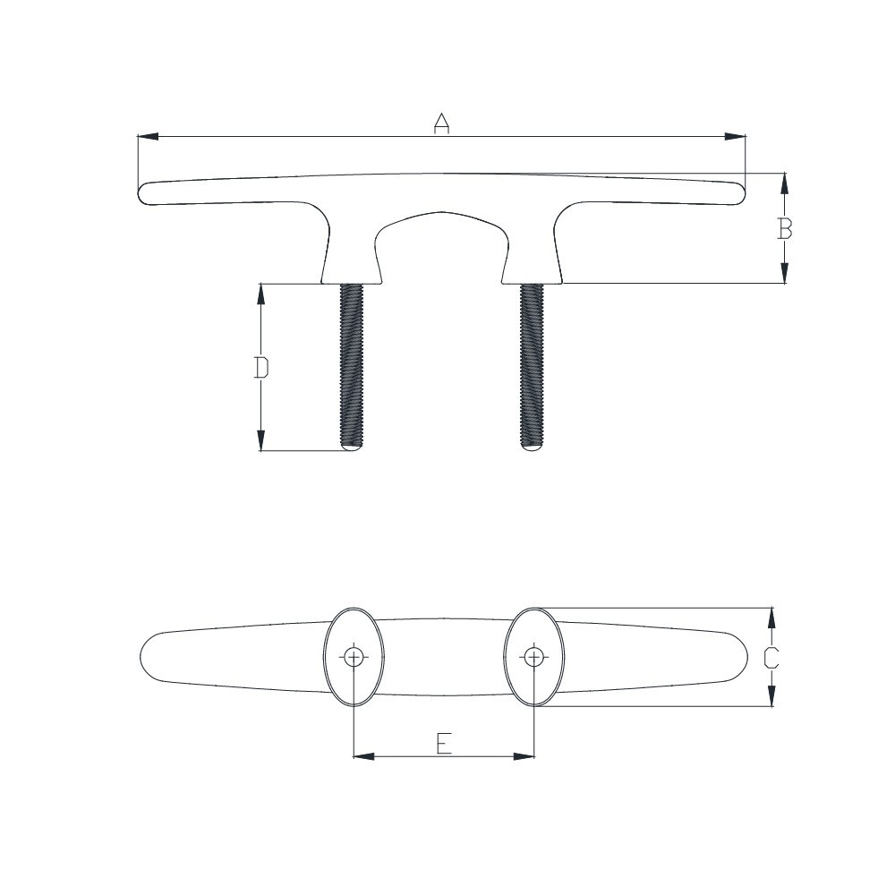 White Water 6057S-200 | 316 SS Studded Contemporary Arch Cleat | 10″ | 2″ Studs