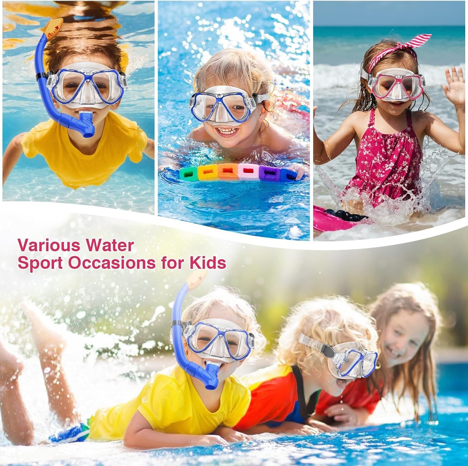Mask Fin Snorkel Set for 3-8 Years Old Kids w/Carrying Bag for Snorkeling Swim