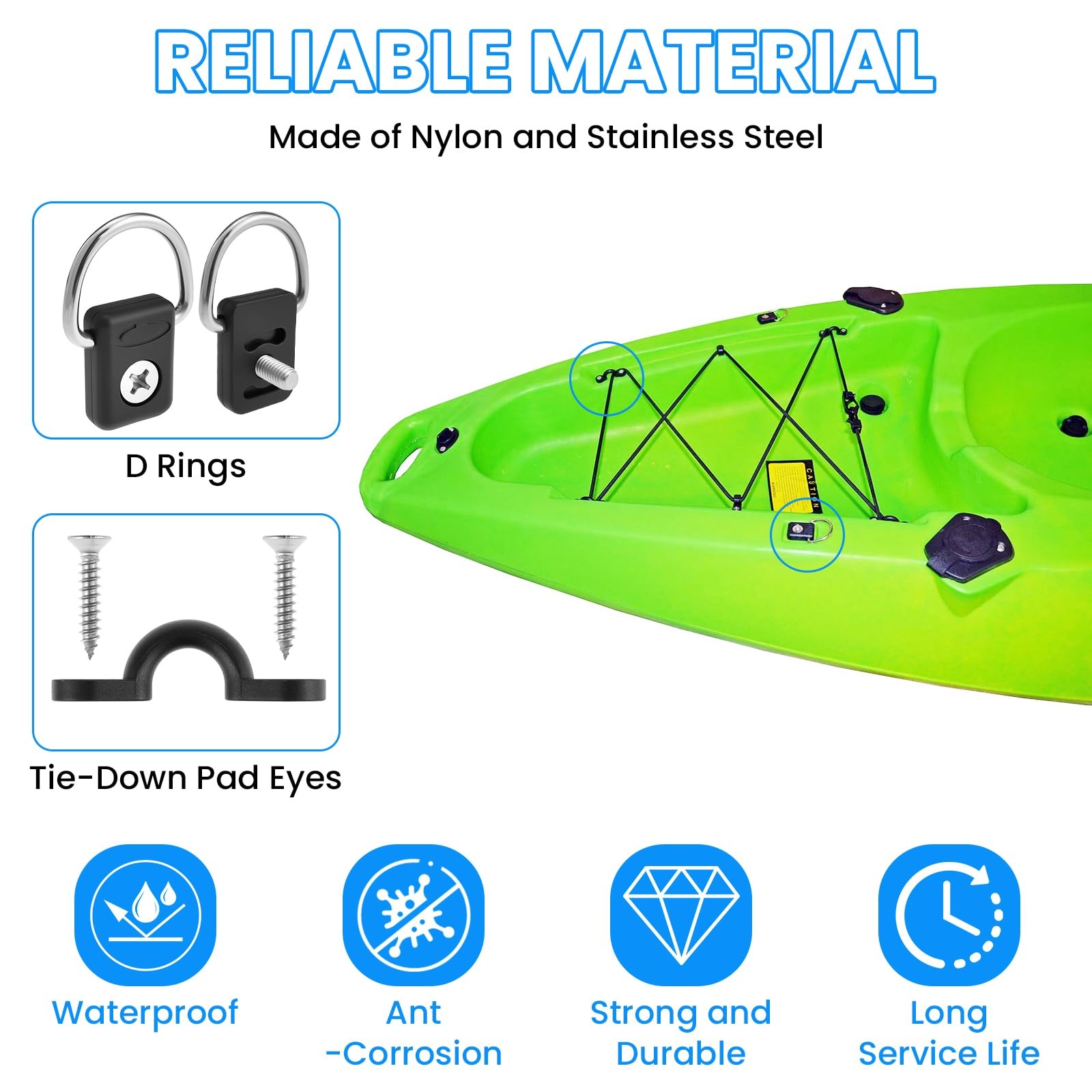 Kayak Deck Rigging Kit 9.8 Ft Bungee Cord Hooks D-Rings Tie Down Pad Eyes