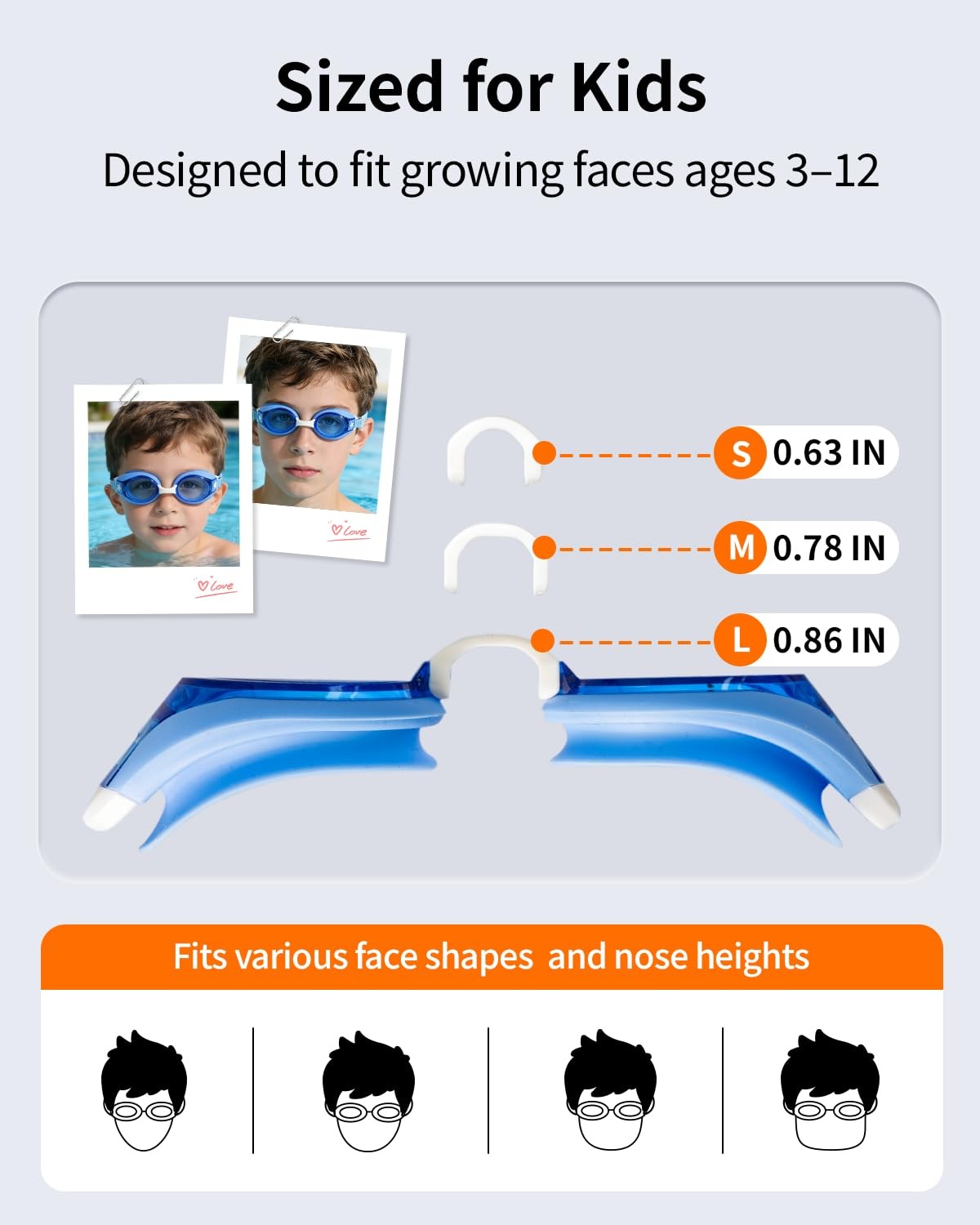 Pixel Panda Kids Swim Goggles with Fabric Strap for 3-12, 1pc – Blue