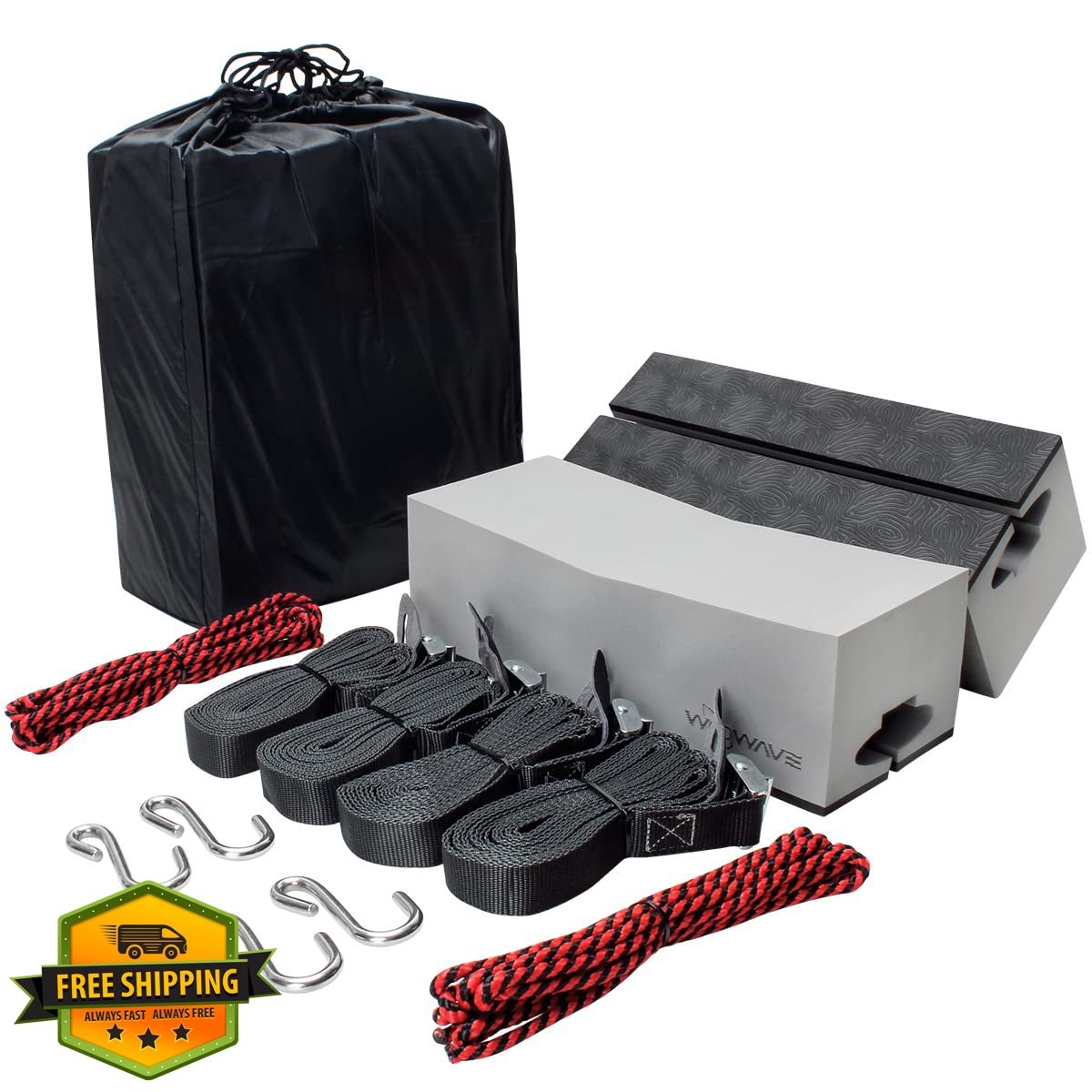 WOOWAVE Kayak Carrier Kit Soft Foam Block Roof Rack Pads Tie-Downs