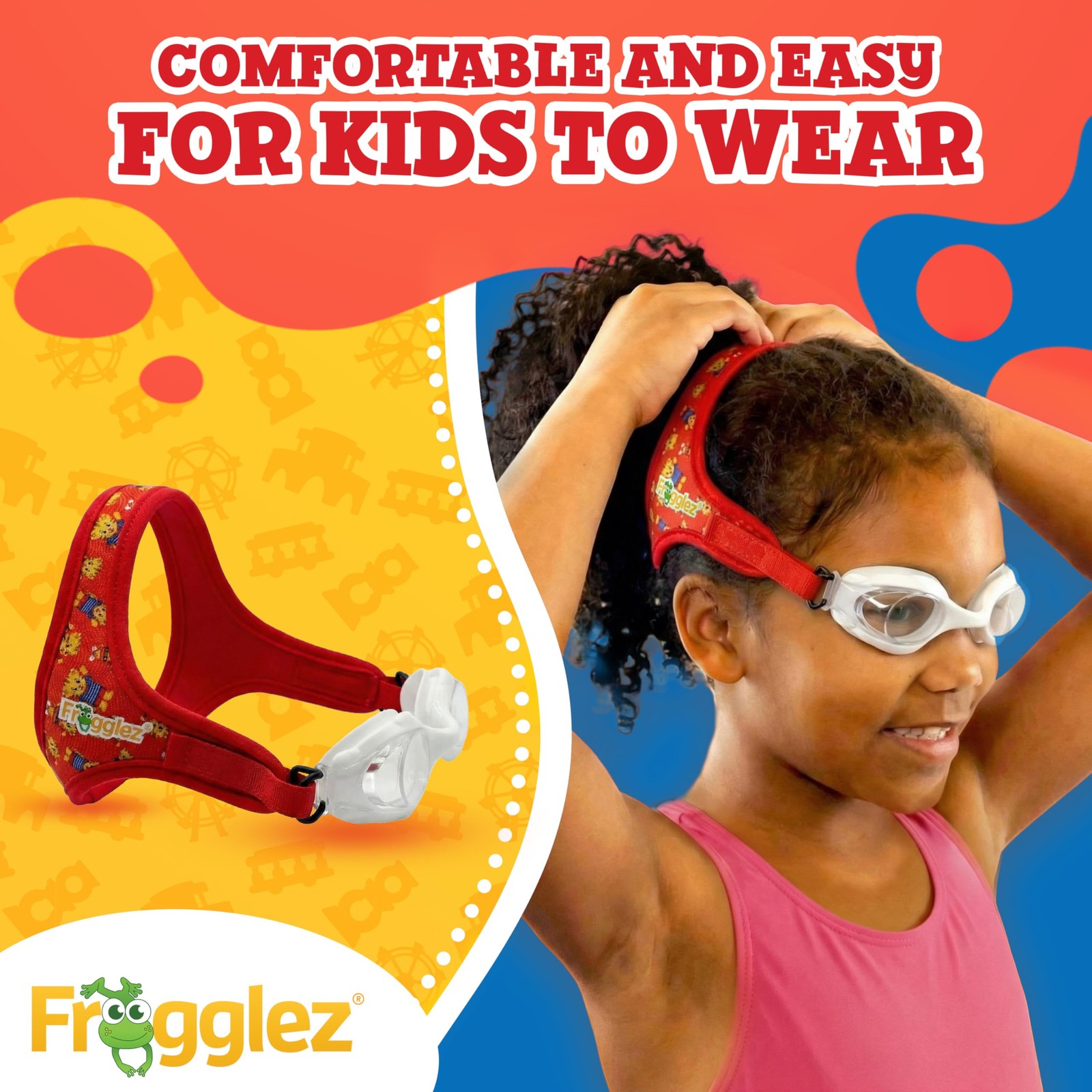 Frogglez Kids Swimming Goggles – Children Ages 3-10, Red Daniel Tiger