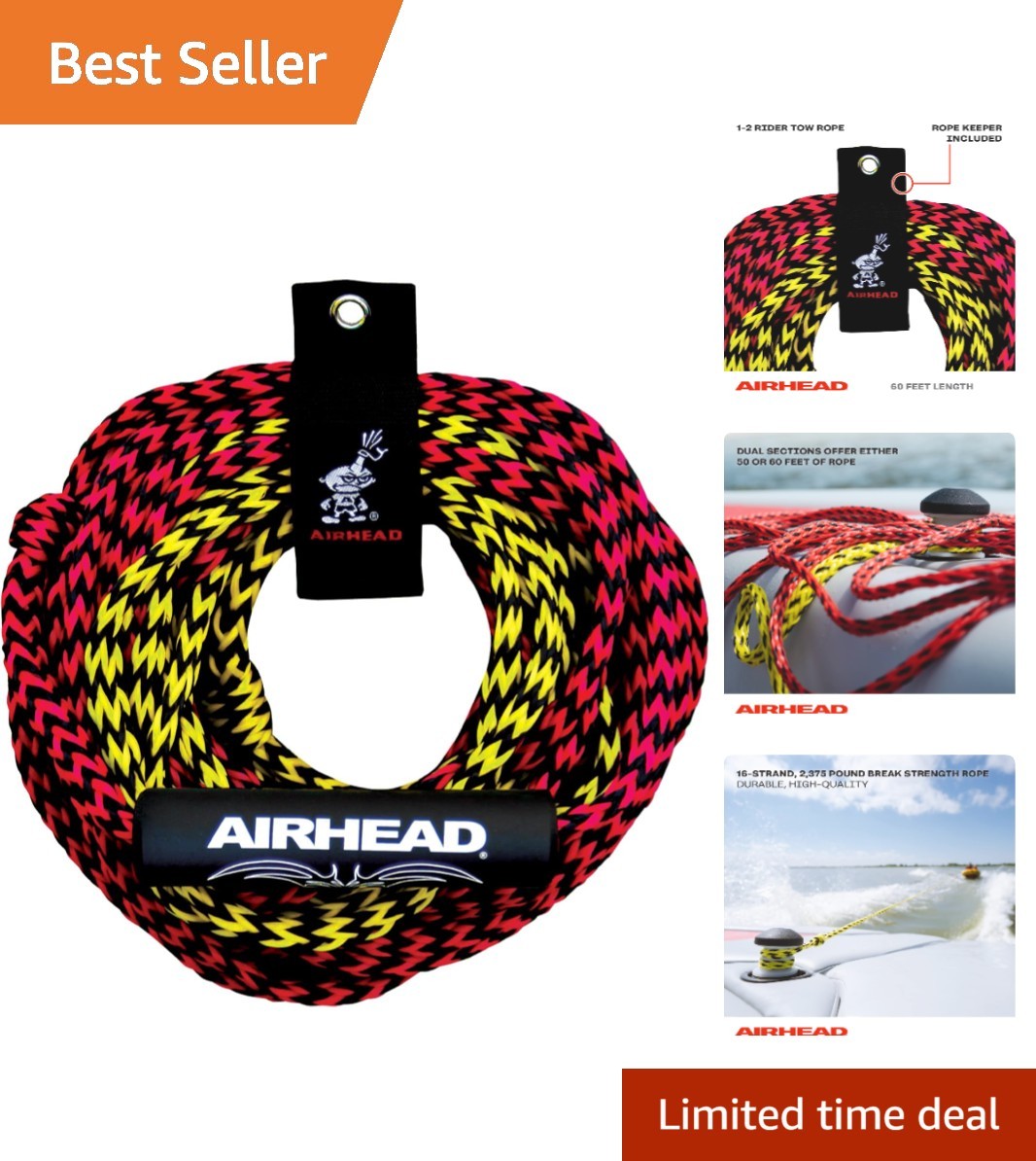 60ft Heavy Duty Tow Rope for 1-4 Person Tubing – UV Resistant Design