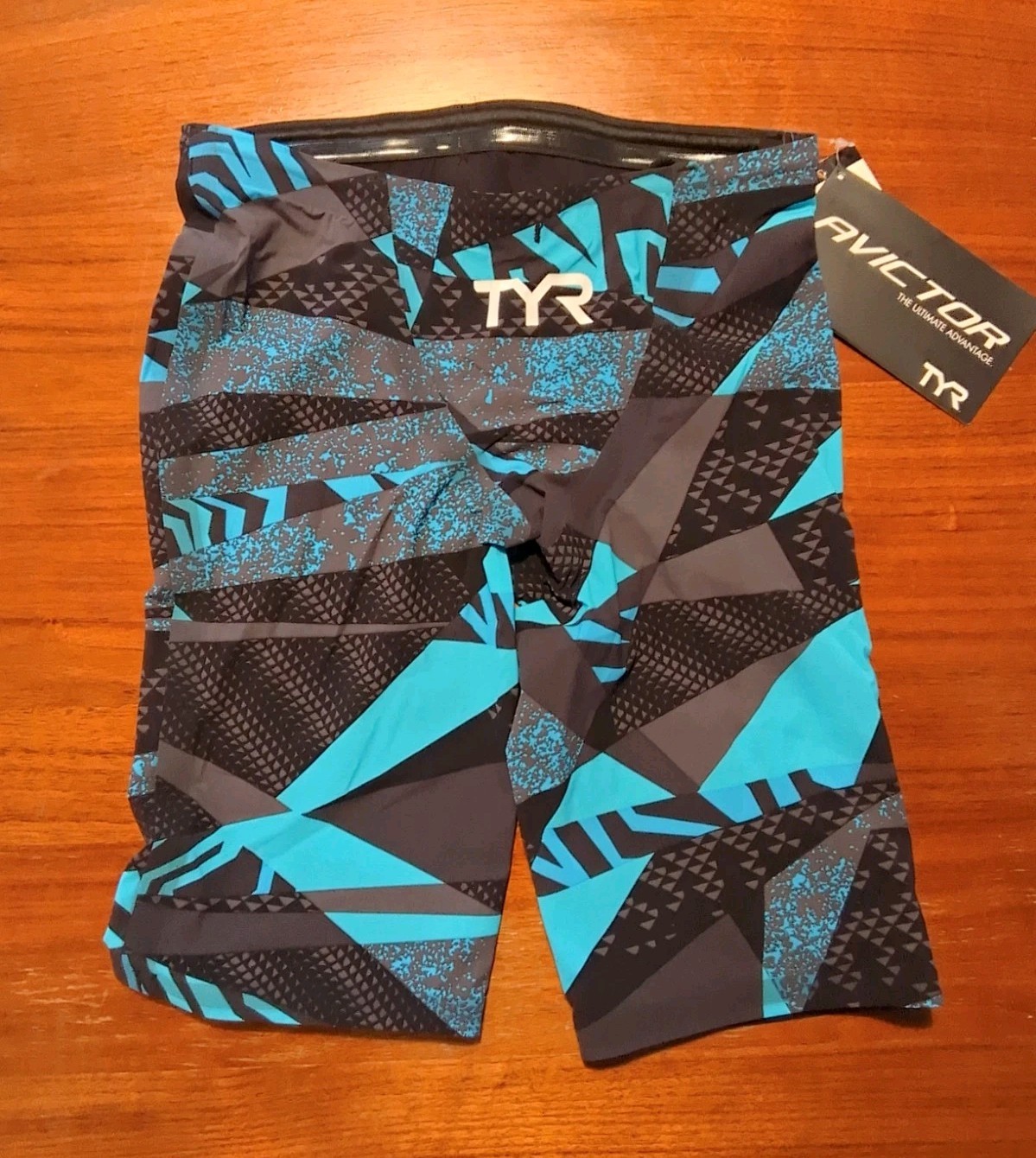 TYR Mens Avictor Prelude Male Short Jammer Black/Blue Size 28 FINA Approved