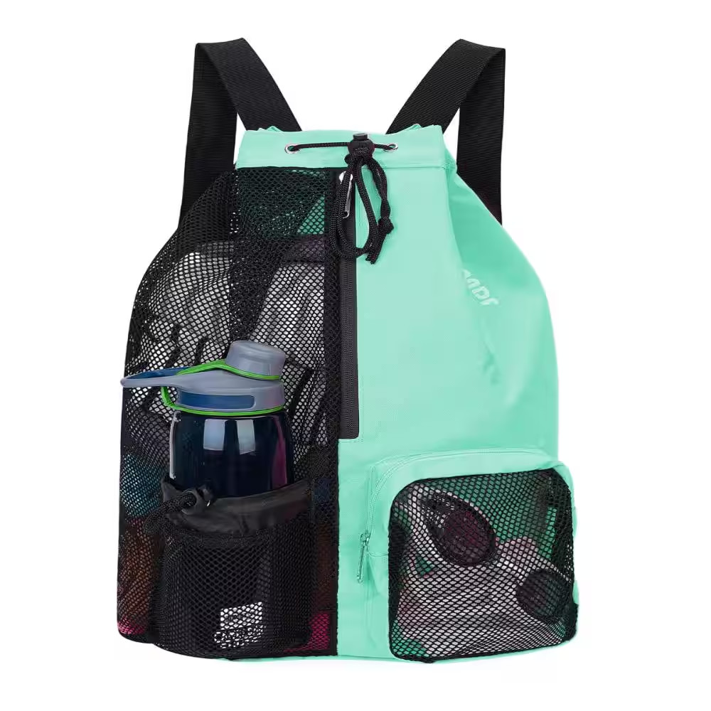 18.9 in Swim Bag Mesh Drawstring Backpack with Wet Pocket Mint Green 1-Piece