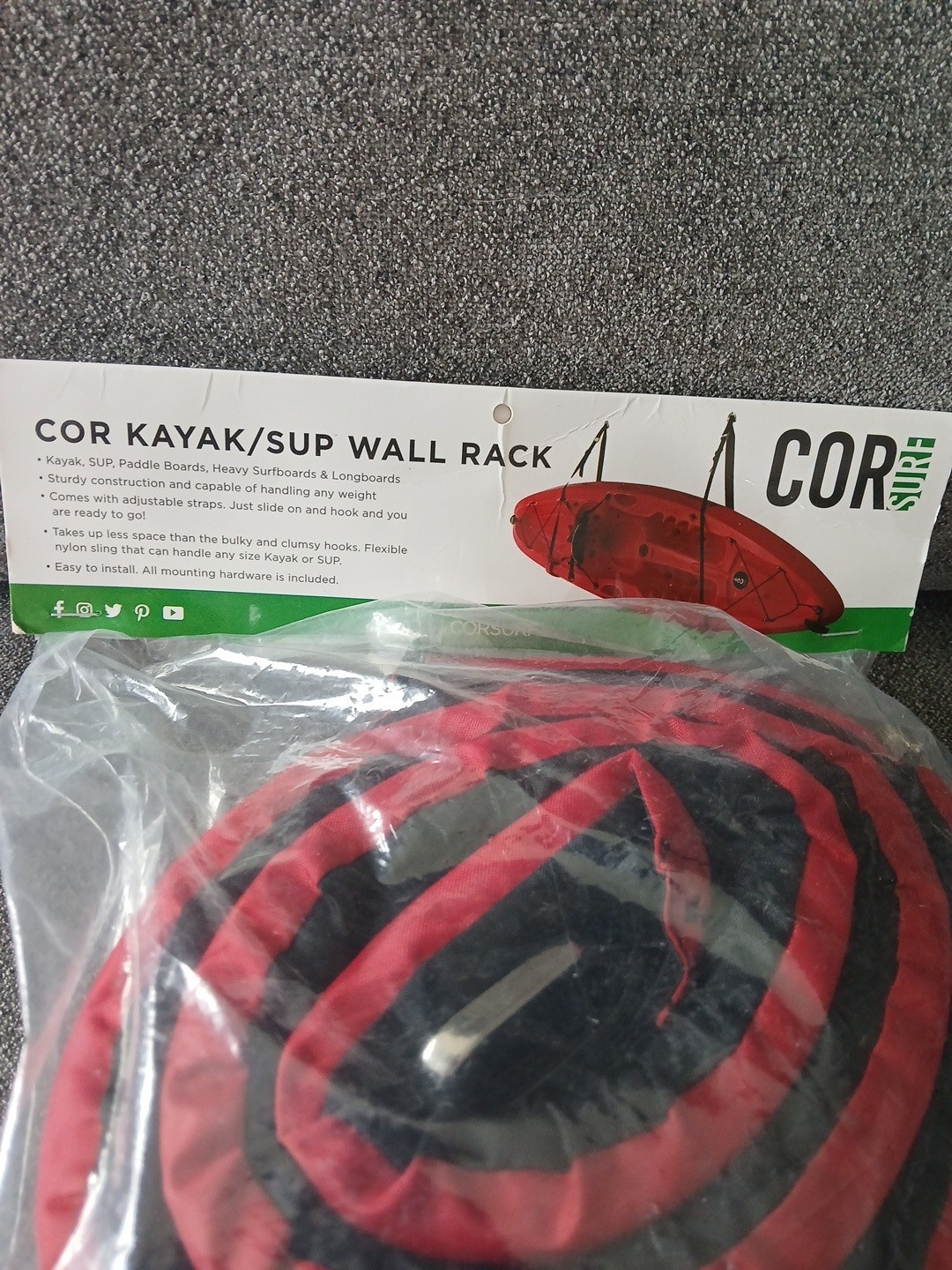 COR Surf Kayak or Paddleboard Heavy-Duty Padded Wall Storage Sling | Rack Mount