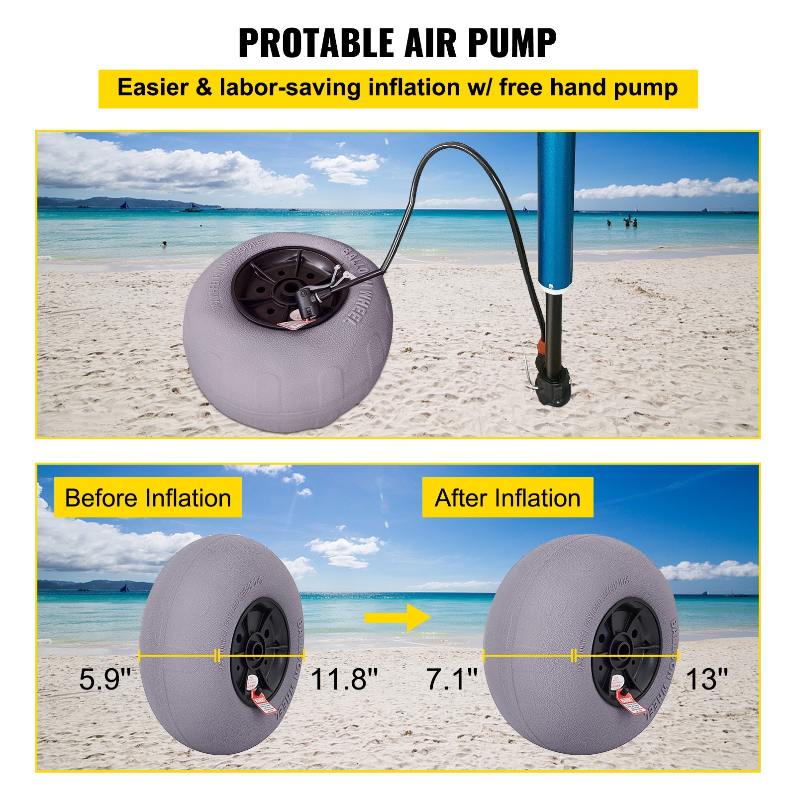 Uimoso Balloon Beach Wheels Replacement Tires 13″ TPU 121 LBS Load Capacity