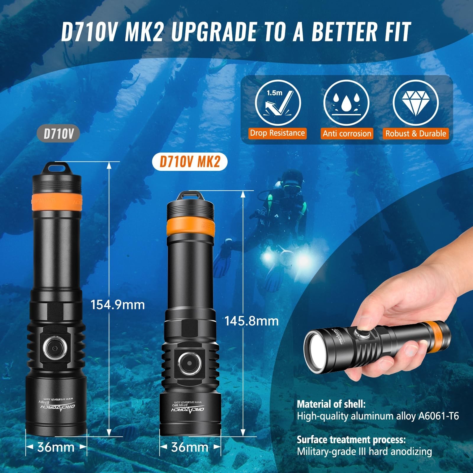 ORCATORCH D710V 2000 Lumens Underwater Video Light, White Red Violet Tri-Colo…