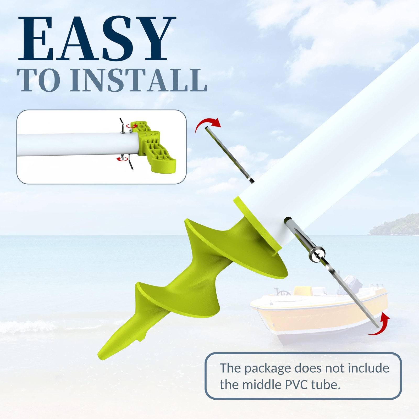 sailpref Dock Auger Kit, PA66+30% GF Handle and for PVC 1pack, Green