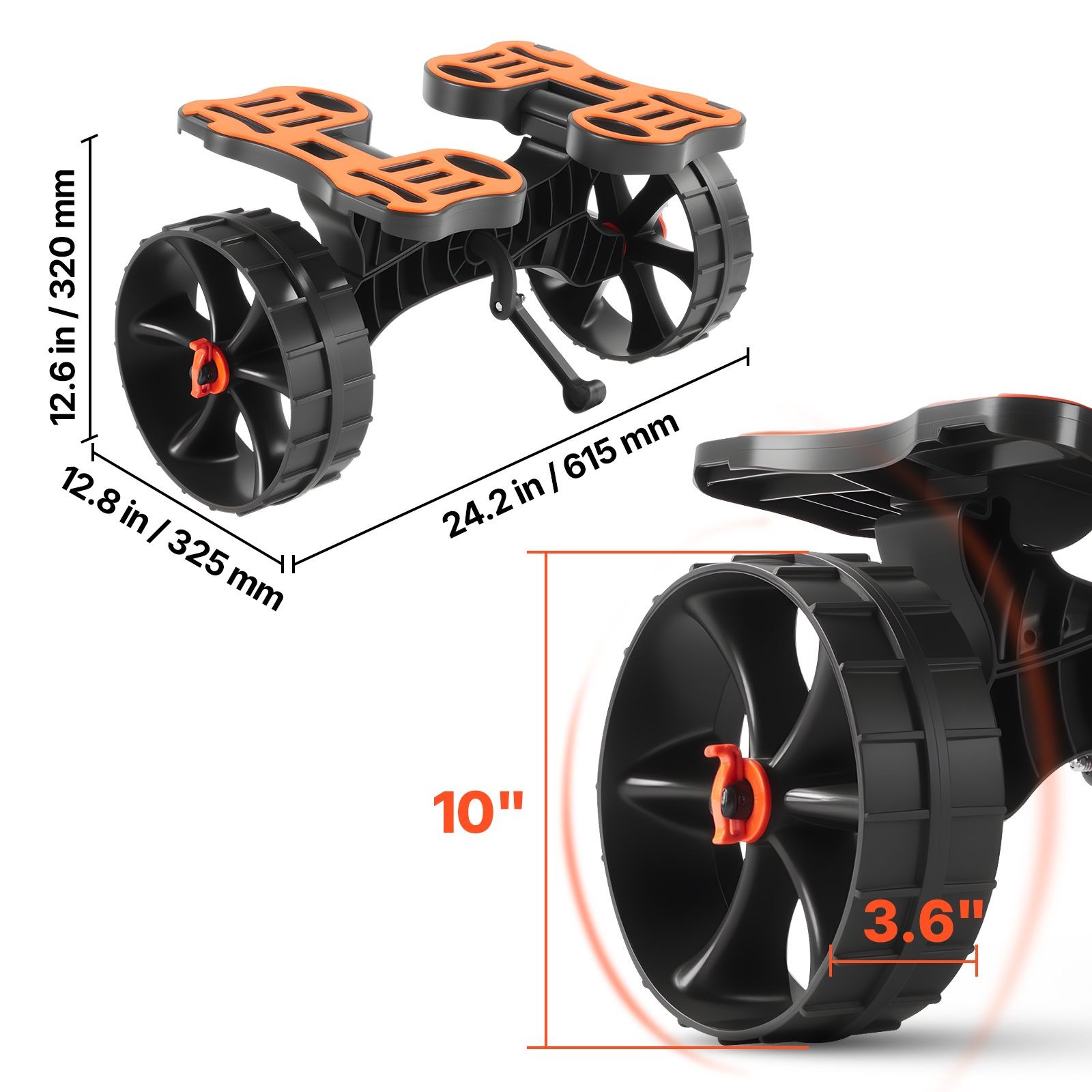 Foldable Kayak Cart, 300 lbs, 10″ Solid Rubber Tires, Ratchet Strap