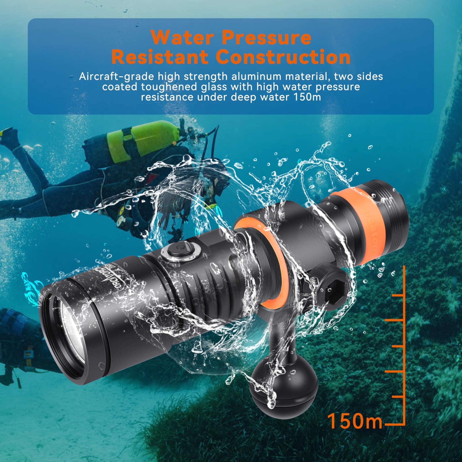 ORCATORCH D530V 1200 Lumen Scuba Diving Video Light 140 Degrees Super Wide Be…