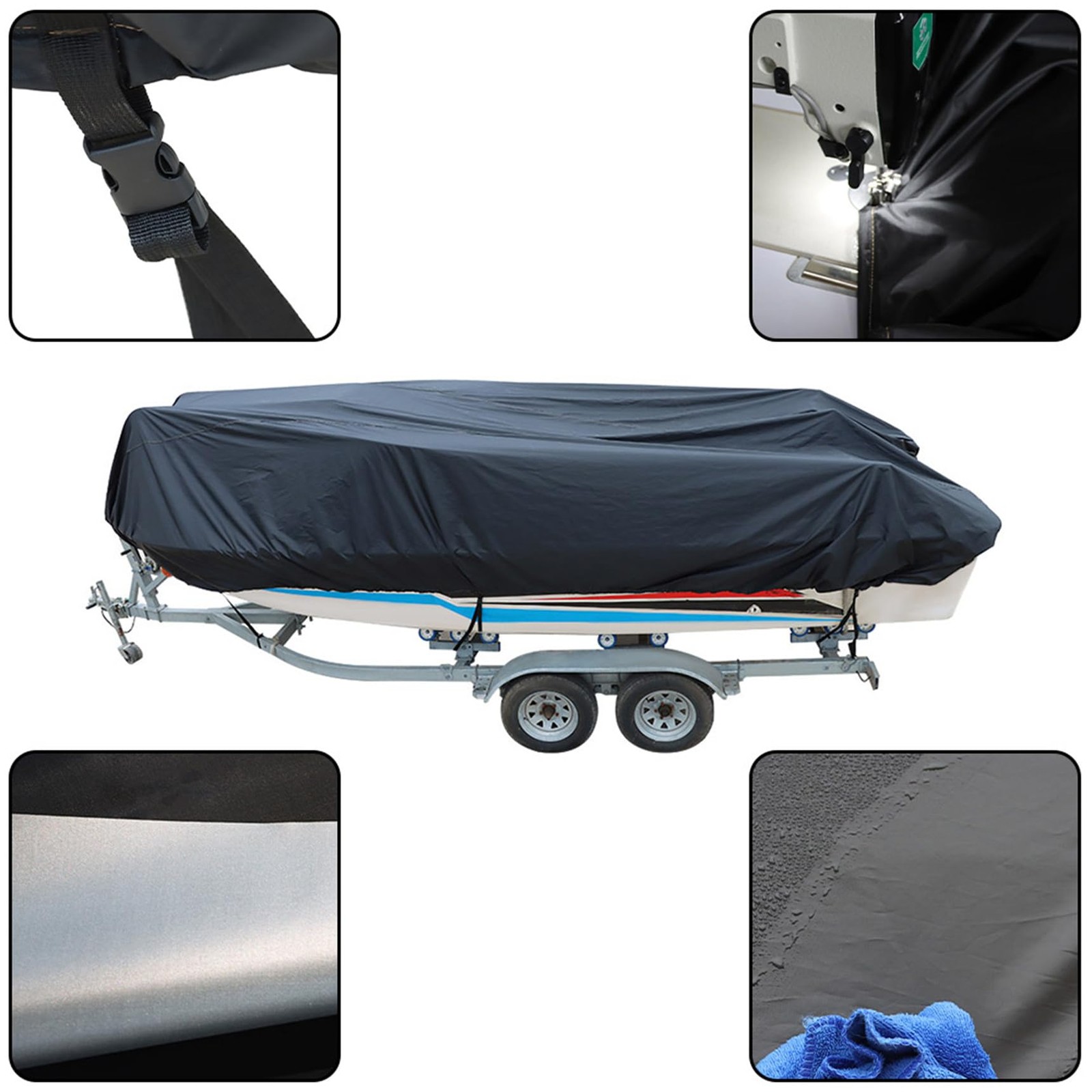 RainMan S Heavy Duty 210D Boat Cover Trailerable Fishing Ski 20-22ft, Black
