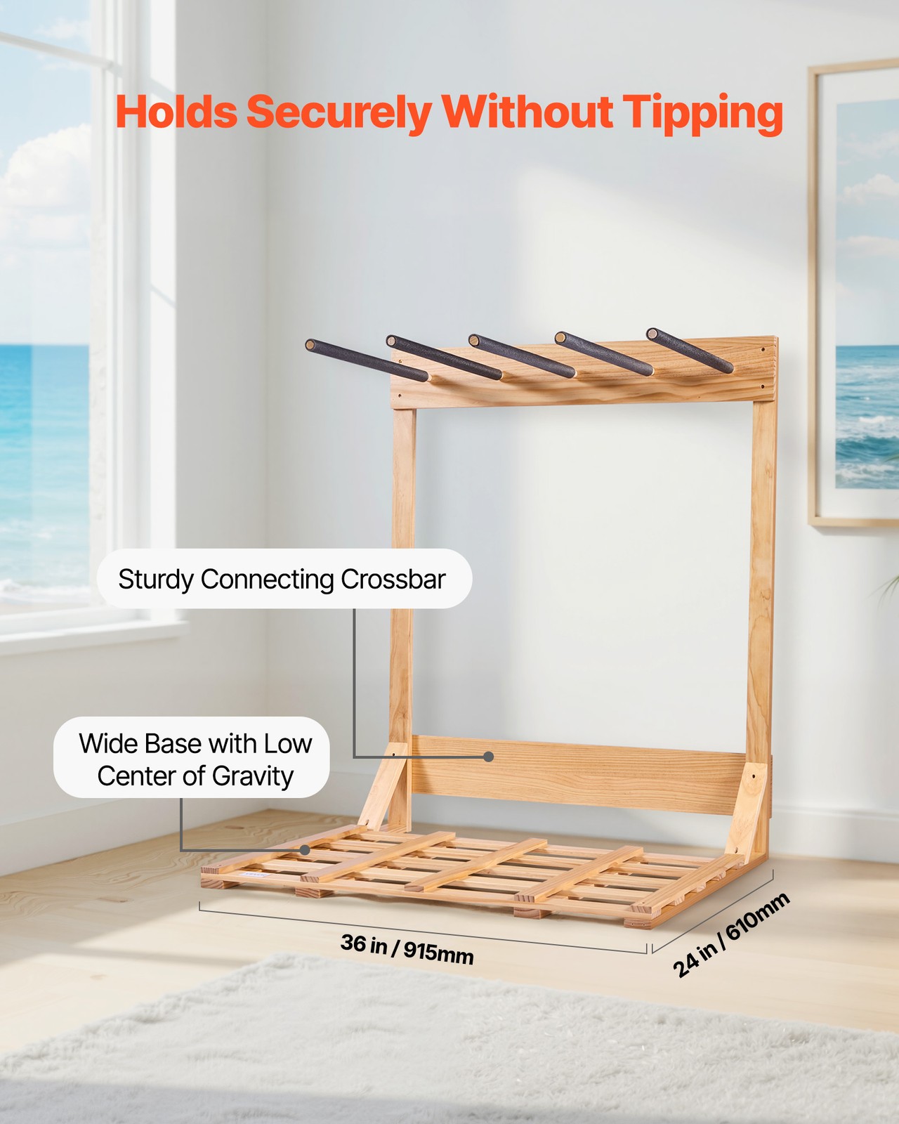 VEVOR Vertical Surfboard Stand 4 Tiers Wood Surfboard Rack for Storage & Display