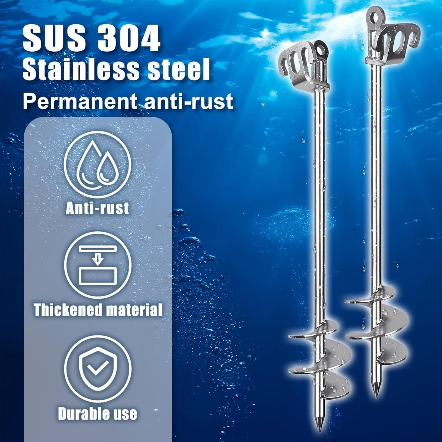 Sand Anchor for Boat, Stainless Steel Boat Beach Anchor, Screw in Sandbar 36″