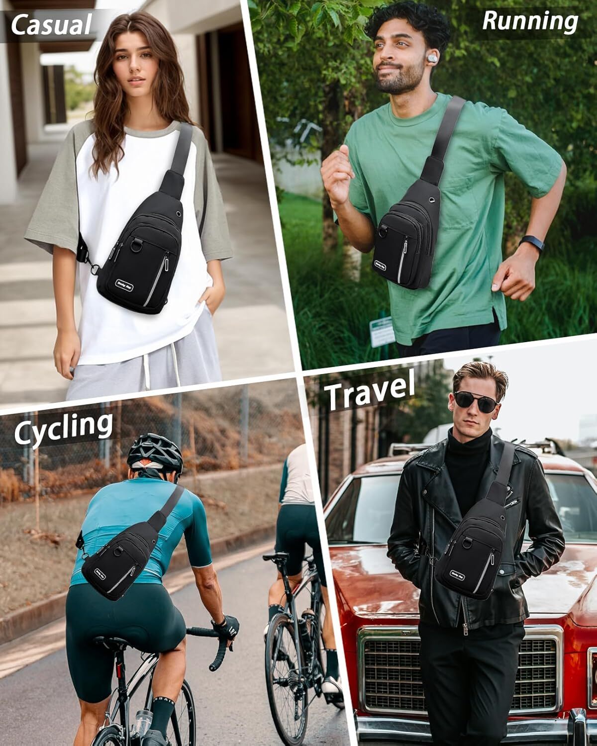 Seoky Rop Sling Bag for Women Men One Shoulder Crossbody Small, Black